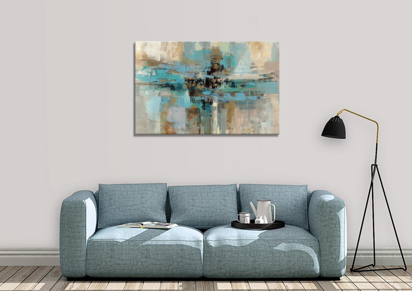 DZL Art A74675 Gold Abstract Painting Modern Decor Wall Art Gold Canvas Gray Painting Contemporary Decor Gray Abstract Canvas Living Room Art Painting