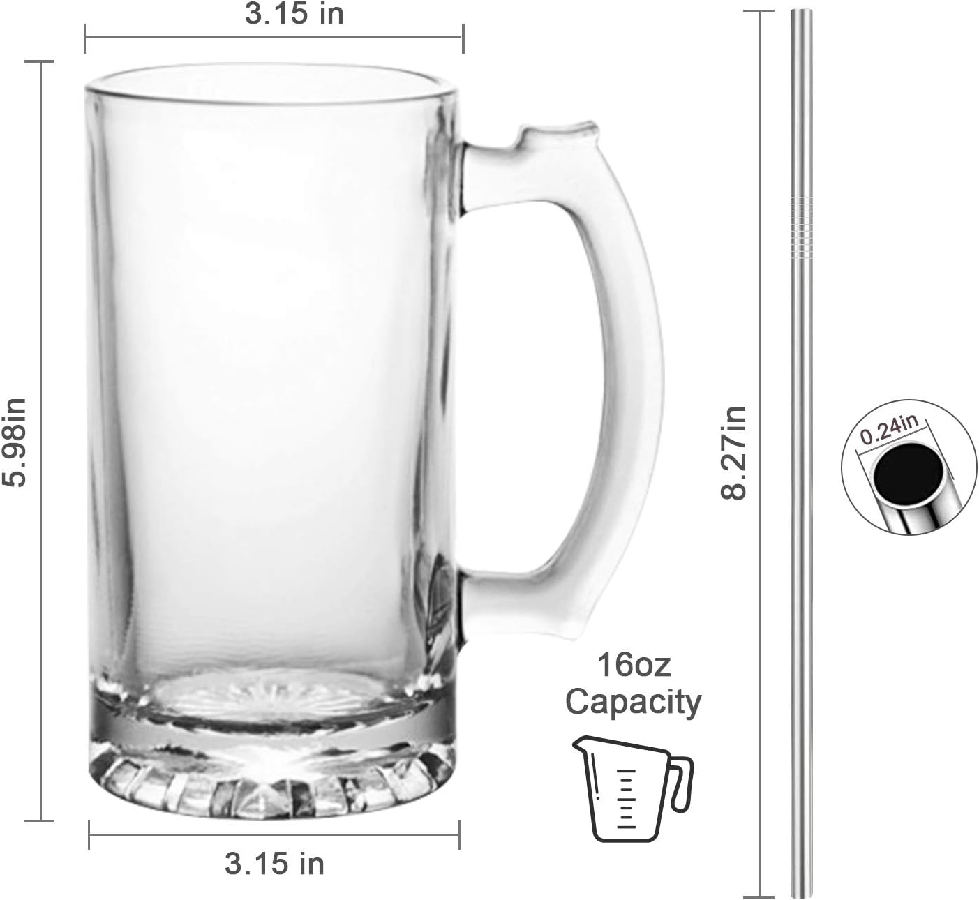 QAPPDA Bierkrug-Set, Glaskrüge mit Henkel, 473 ml, große Biergläser für den Gefrierschrank, Bierkrüge, Trinkgläser, 500 ml, Pub-Trinkkrüge, Steinkrüge, Wasserbecher für die Bar, Alkohol, Getränke, 8er-Set KTZB02… 