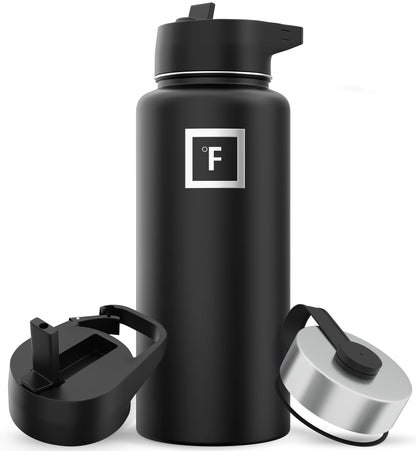IRON °FLASK 32 oz Stainless Steel Water Bottle – Vacuum Insulated, Leak-Proof, BPA-Free, with 3 Lids (Straw Included)