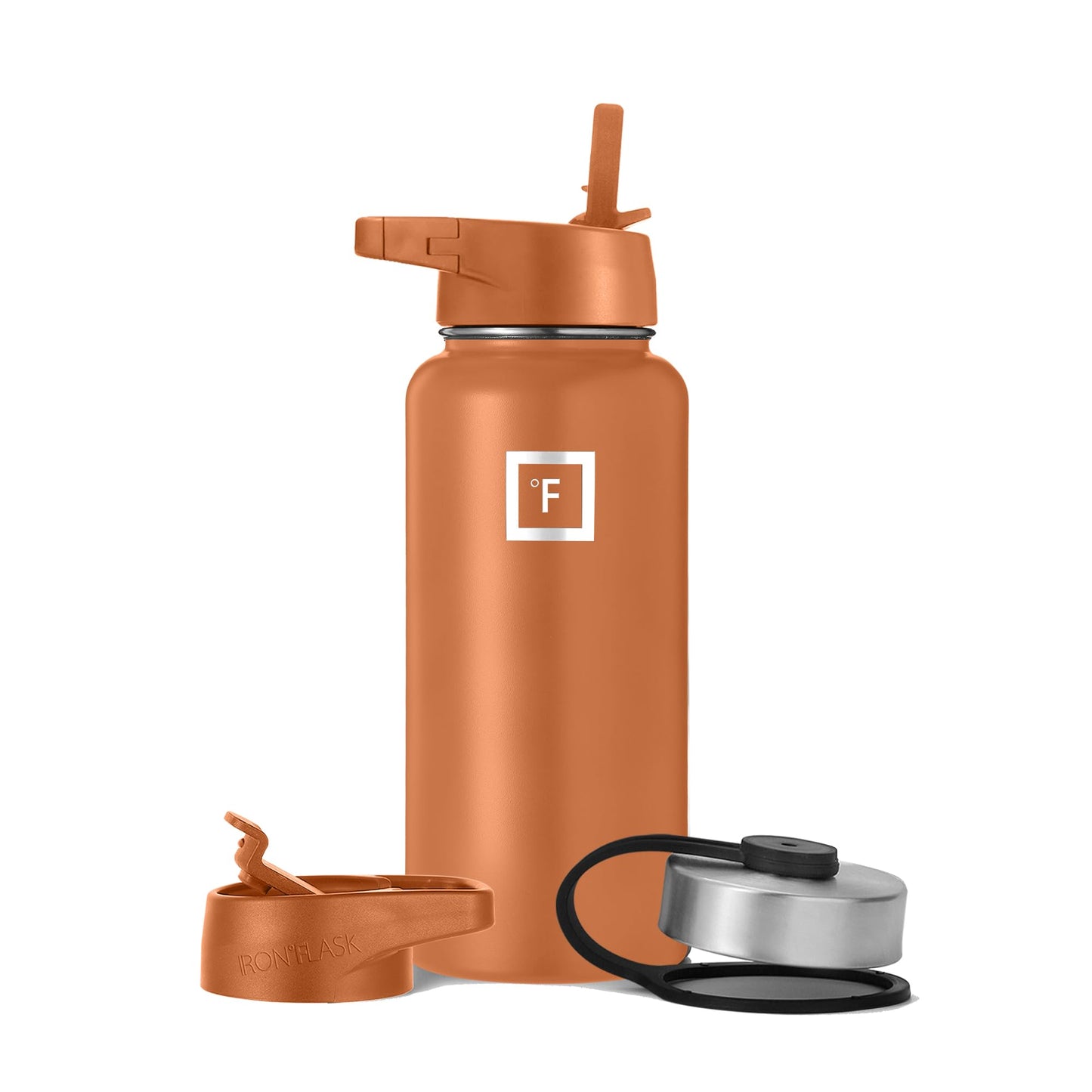 Bouteille d'hydratation de camping et de randonnée IRON °FLASK avec 3 couvercles - Bouteille d'eau en acier inoxydable, à double paroi et isolée sous vide - Anti-fuite et sans BPA (Dark Night, Straw - 32 oz) 