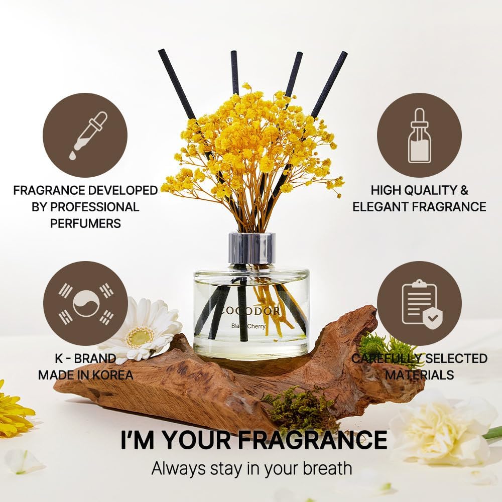 COCODOR Flower Reed Diffuser Set / 6.7oz / White Jasmine/Scent Diffuser with Sticks Home Fragrance Reed Diffuser for Bathroom Shelf Decor
