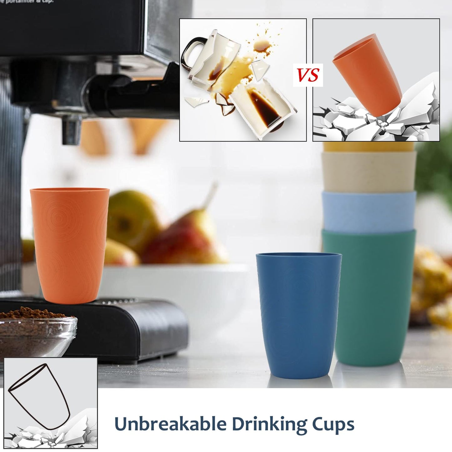 Homienly Wheat Straw Cups Plastic Cups Unbreakable Drinking Cup Reusable Dishwasher Safe Water Glasses Plastic Stackable Water Tumblers in Multi color(20 OZ 8 PCS)