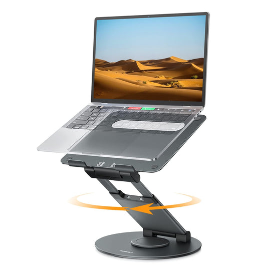 Nulaxy Telescopic 360 Rotating Laptop Stand for Desk Adjustable Height Swivel Pull Out Design Ergonomic Laptop Riser Fits All 10-17" Laptops Computer MacBook, Gray