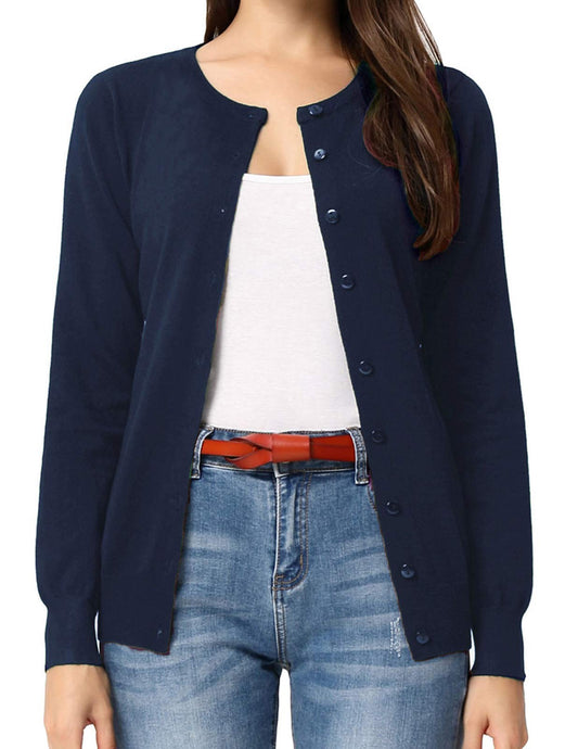 GRACE KARIN Cardigan en tricot à manches longues et col ras du cou pour femme