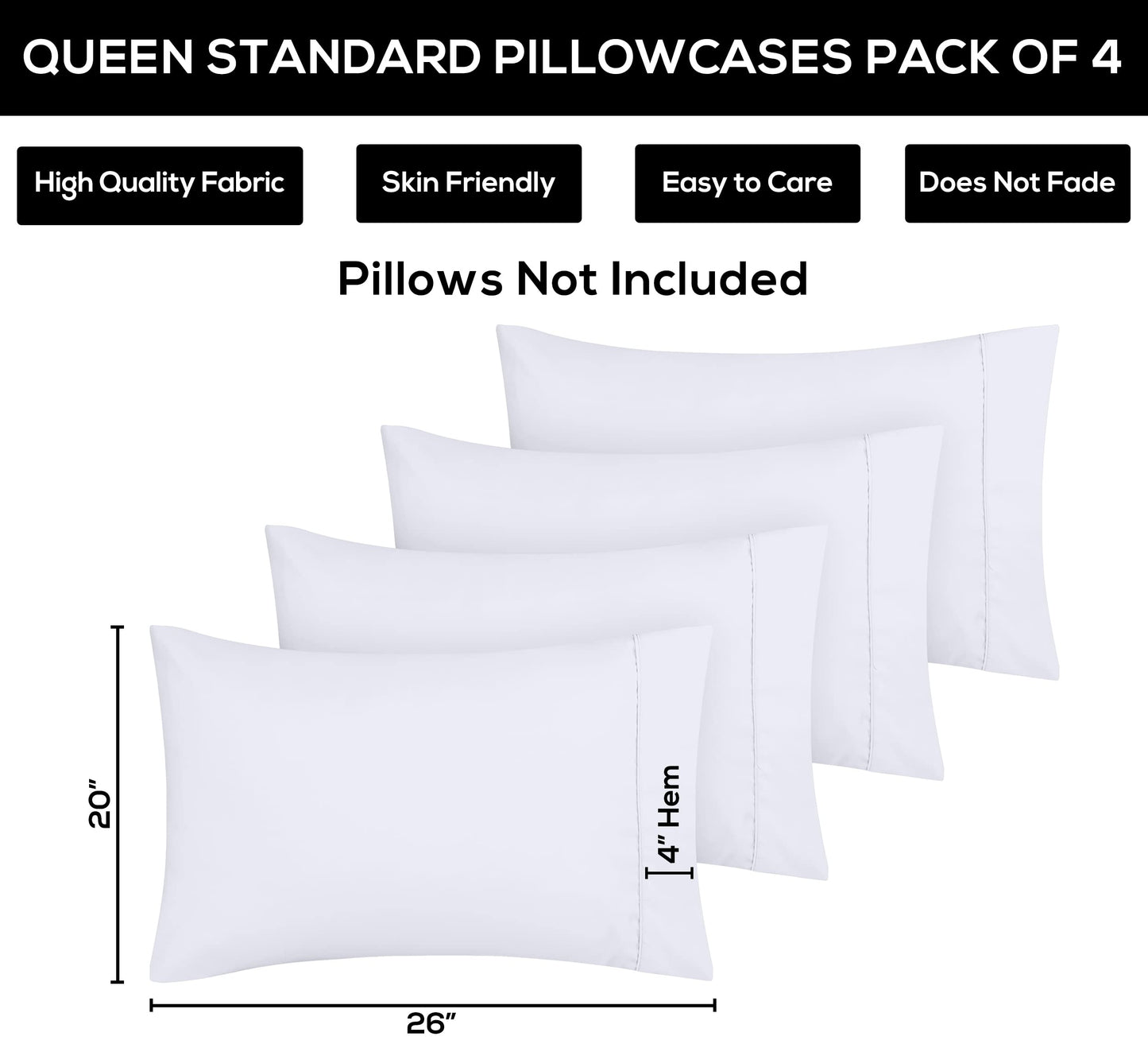 Utopia Bedding Queen Pillow Cases - Pack of 4 - Envelope Closure - Soft Brushed Microfiber Fabric - Shrinkage and Fade Resistant Pillow Covers Queen Size 20 X 30 Inches (Queen, Grey)