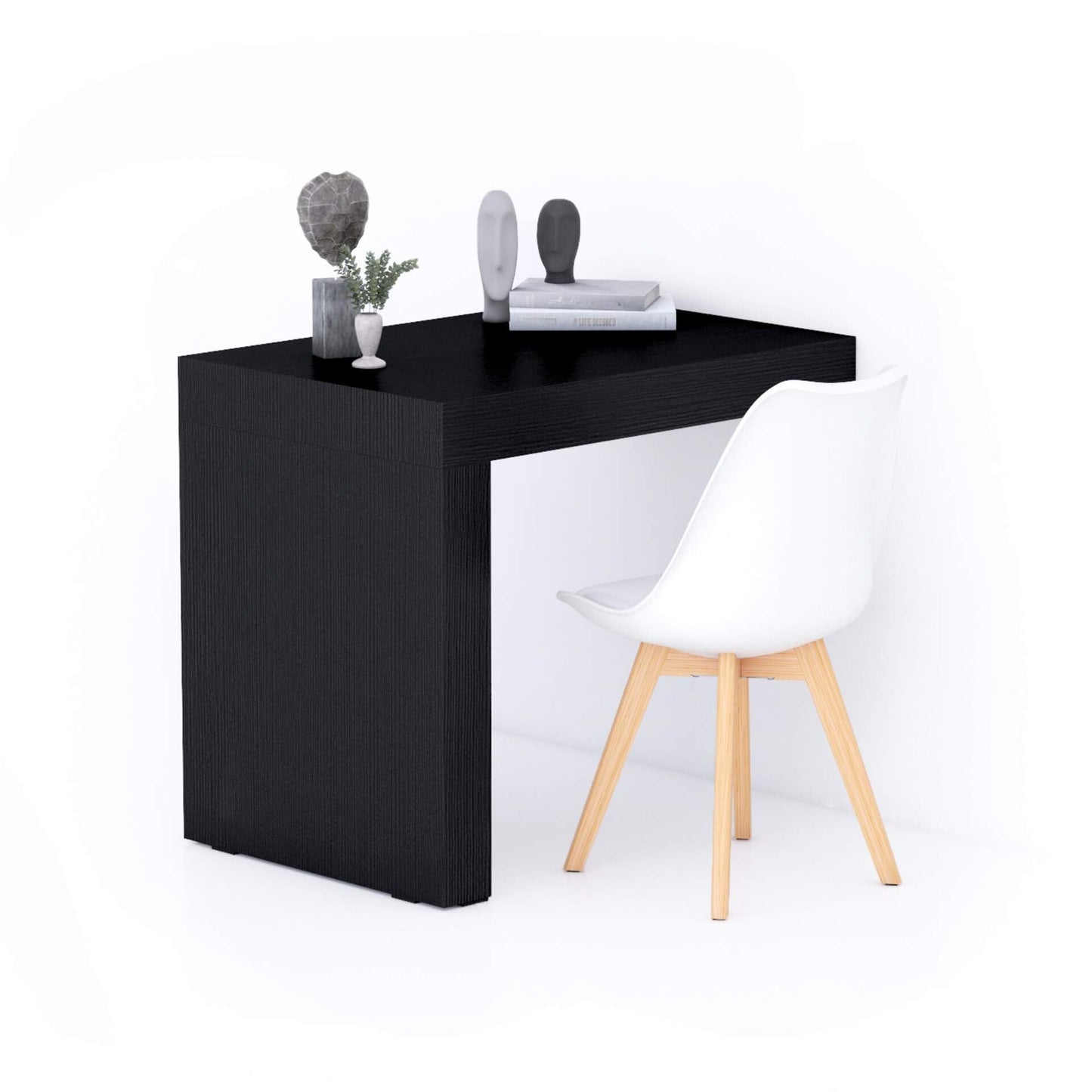 Mobili Fiver, Bureau Evolution 70,9 x 23,6 po, Frêne noir avec un pied, finition stratifiée, bureau moderne, bureau d'écriture et d'étude pour chambre à coucher, bureau, meubles italiens 