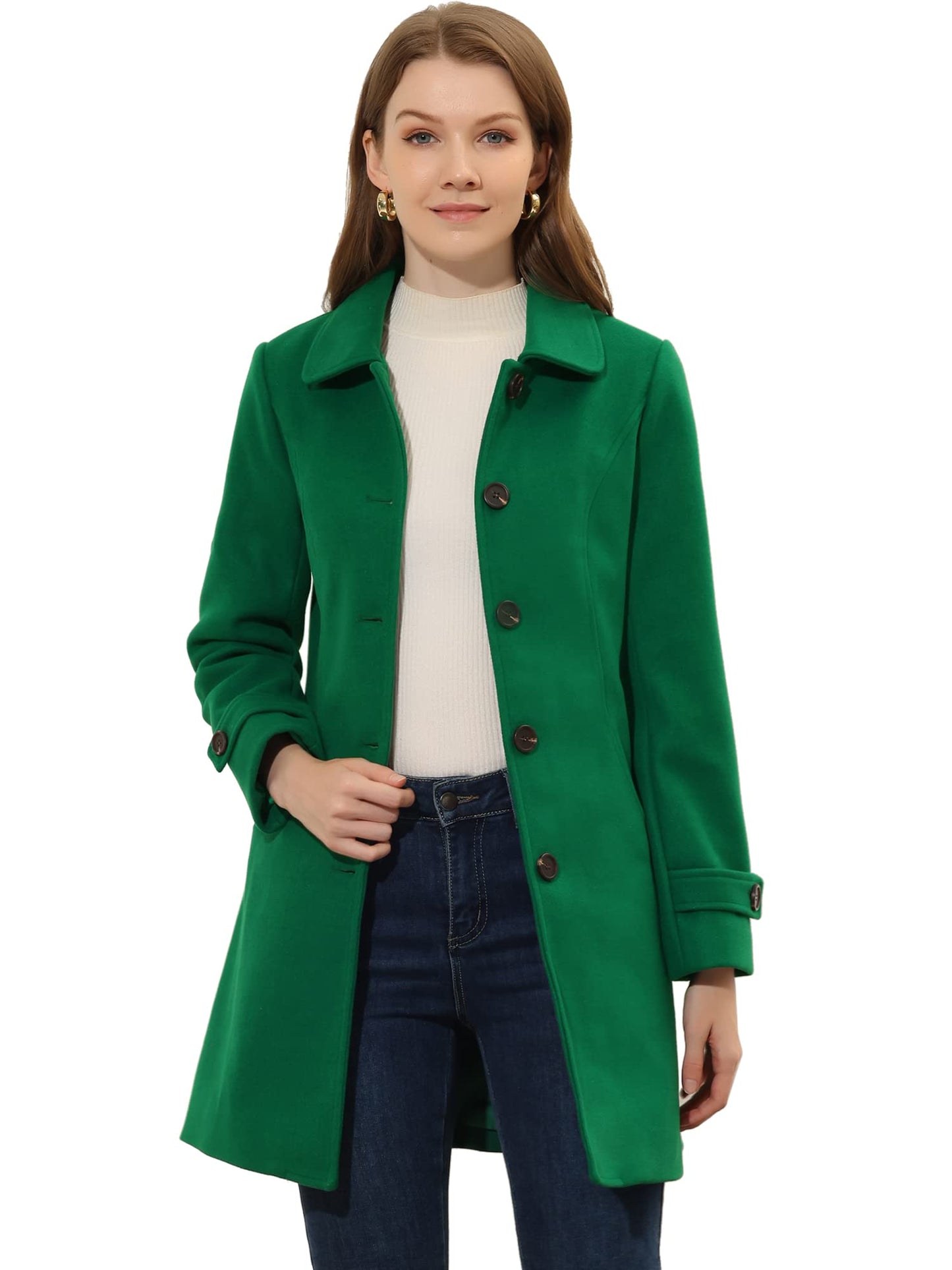 Allegra K Damen Winter Oberbekleidung Mantel Peter Pan Kragen Mitte Oberschenkel A-Linie Einreihig Pea Coat