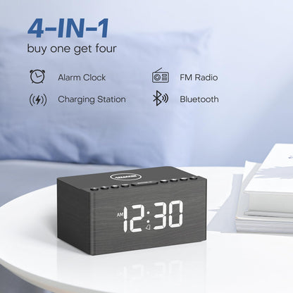Digital Alarm Clock with FM Radio & Wireless Charging – Qi-Certified, LED Display, USB Port, Sleep Timer