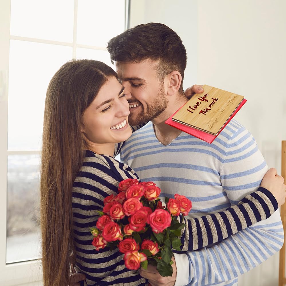 Wooden Valentines Day Card for Her Him, Romantic Wood Happy Valentines Day Gifts for Husband Wife Girlfriend Boyfriend, Wooden Valentine Greeting Card