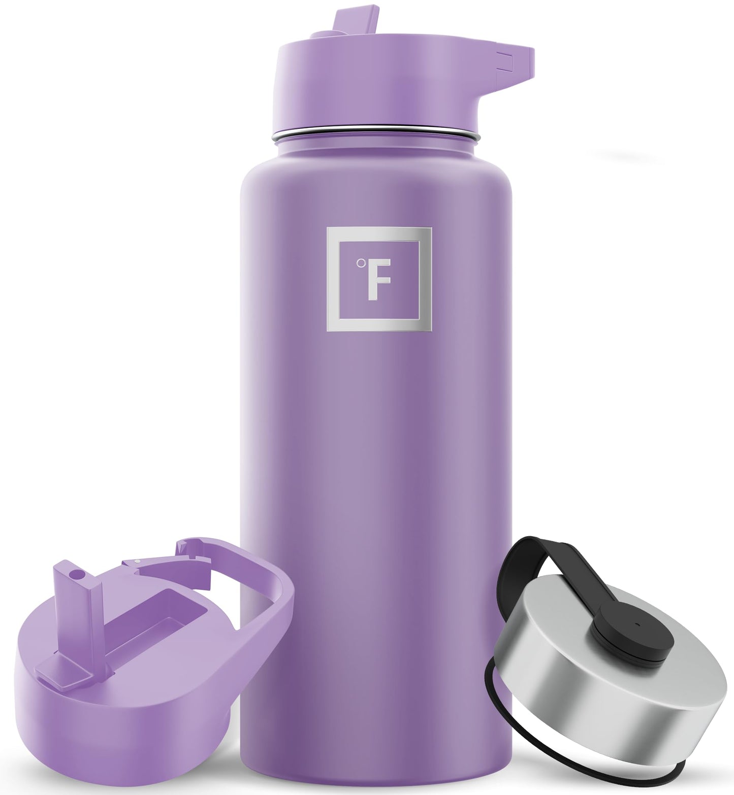 Bouteille d'hydratation de camping et de randonnée IRON °FLASK avec 3 couvercles - Bouteille d'eau en acier inoxydable, à double paroi et isolée sous vide - Anti-fuite et sans BPA (Dark Night, Straw - 32 oz) 