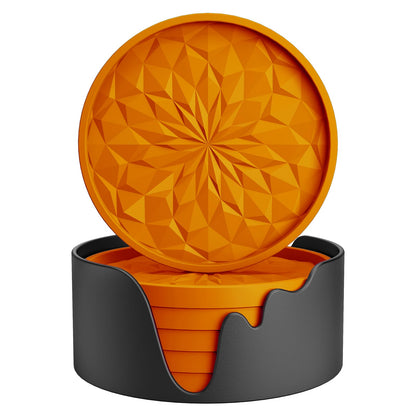 Silicone Coasters with Holder – 6-Pack, Thickened Non-Slip Deep Tray Drink Coasters