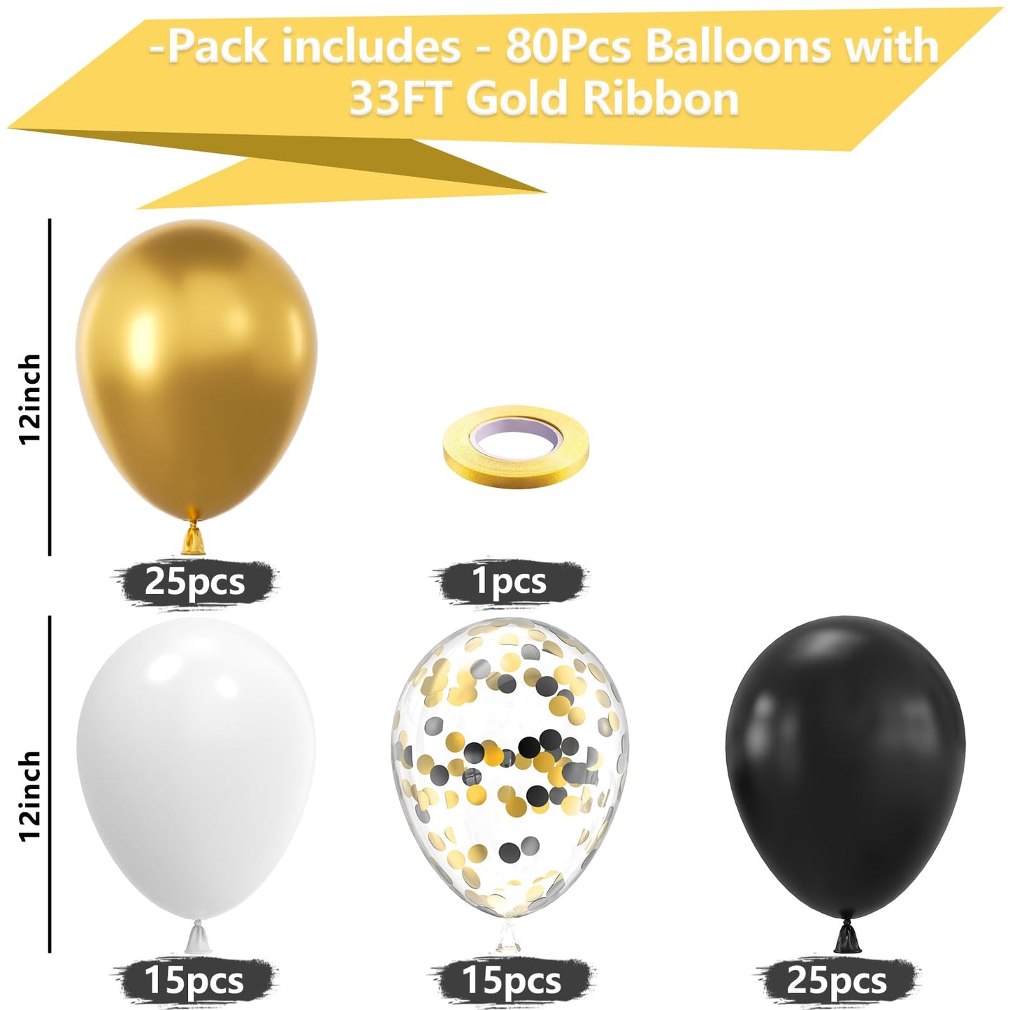 White and Gold Balloons 12 inch, 60pcs Gold and White Party Balloons with Gold Confetti Balloons for Wedding Baby Shower Birthday Bridal Shower Baptism Party Decoration