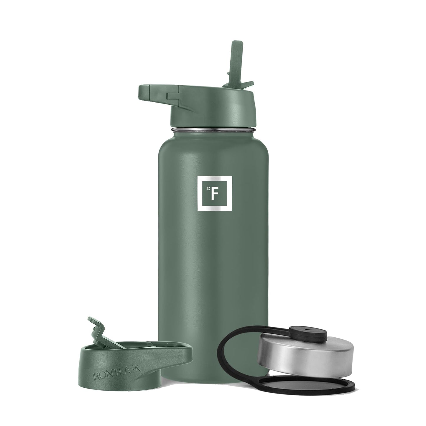 Bouteille d'hydratation de camping et de randonnée IRON °FLASK avec 3 couvercles - Bouteille d'eau en acier inoxydable, à double paroi et isolée sous vide - Anti-fuite et sans BPA (Dark Night, Straw - 32 oz) 