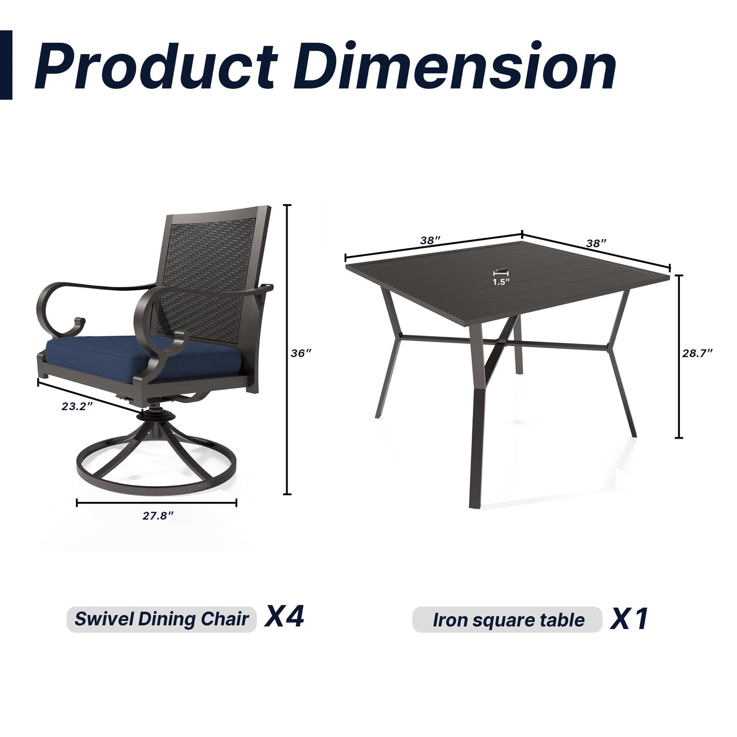 Ensemble de salle à manger de patio 15 pièces Meubles d'extérieur en rotin Ensemble de salle à manger avec 3 plateaux de table carrés en verre 12 chaises avec coussins bleu marine pour patio, arrière-cour, cuisine extérieure, pelouse et jardin 