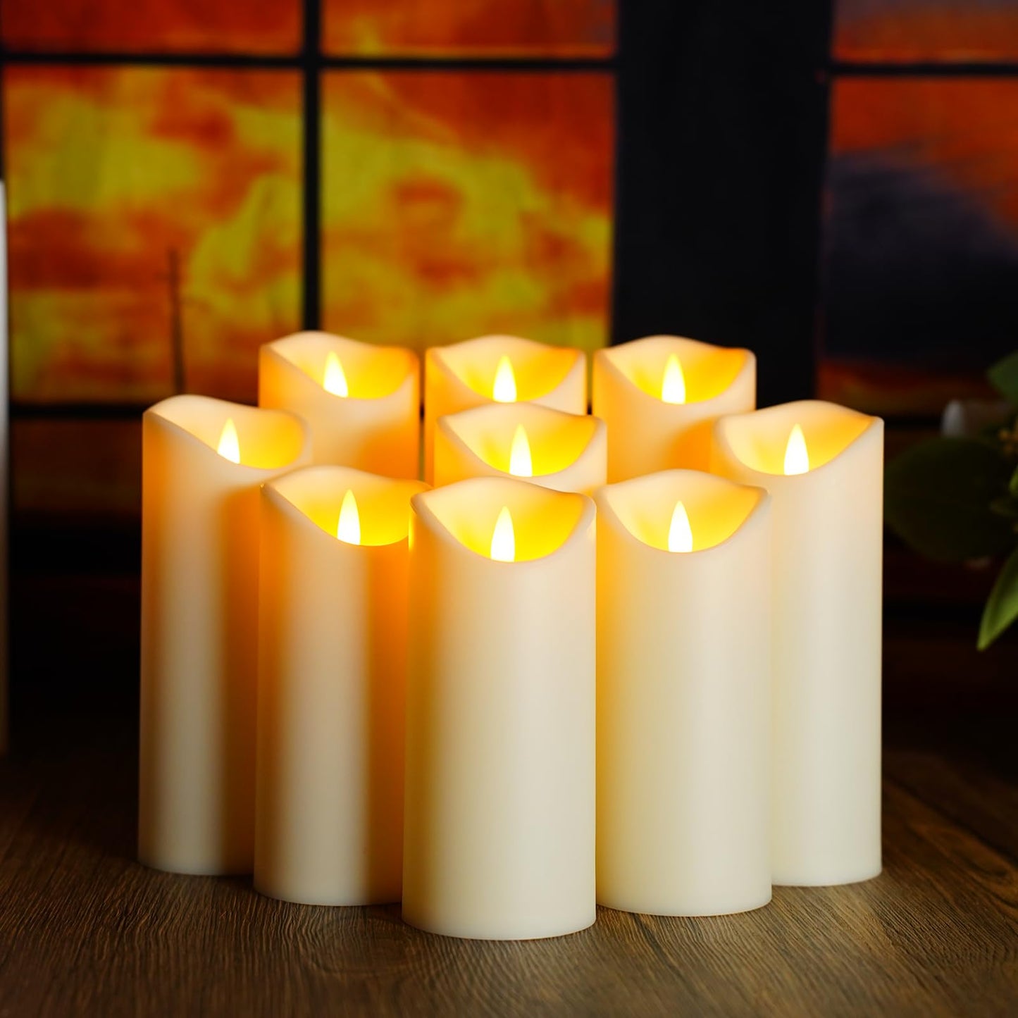 Flickering Flameless Candles Battery Operated with Remote and 2/4/6/8 H Timer Plexiglass Led Pillar Candles Pack of 9 (D2.3"xH 5"6"7")with Realistic Moving Wick Candles for Home Decor(White)