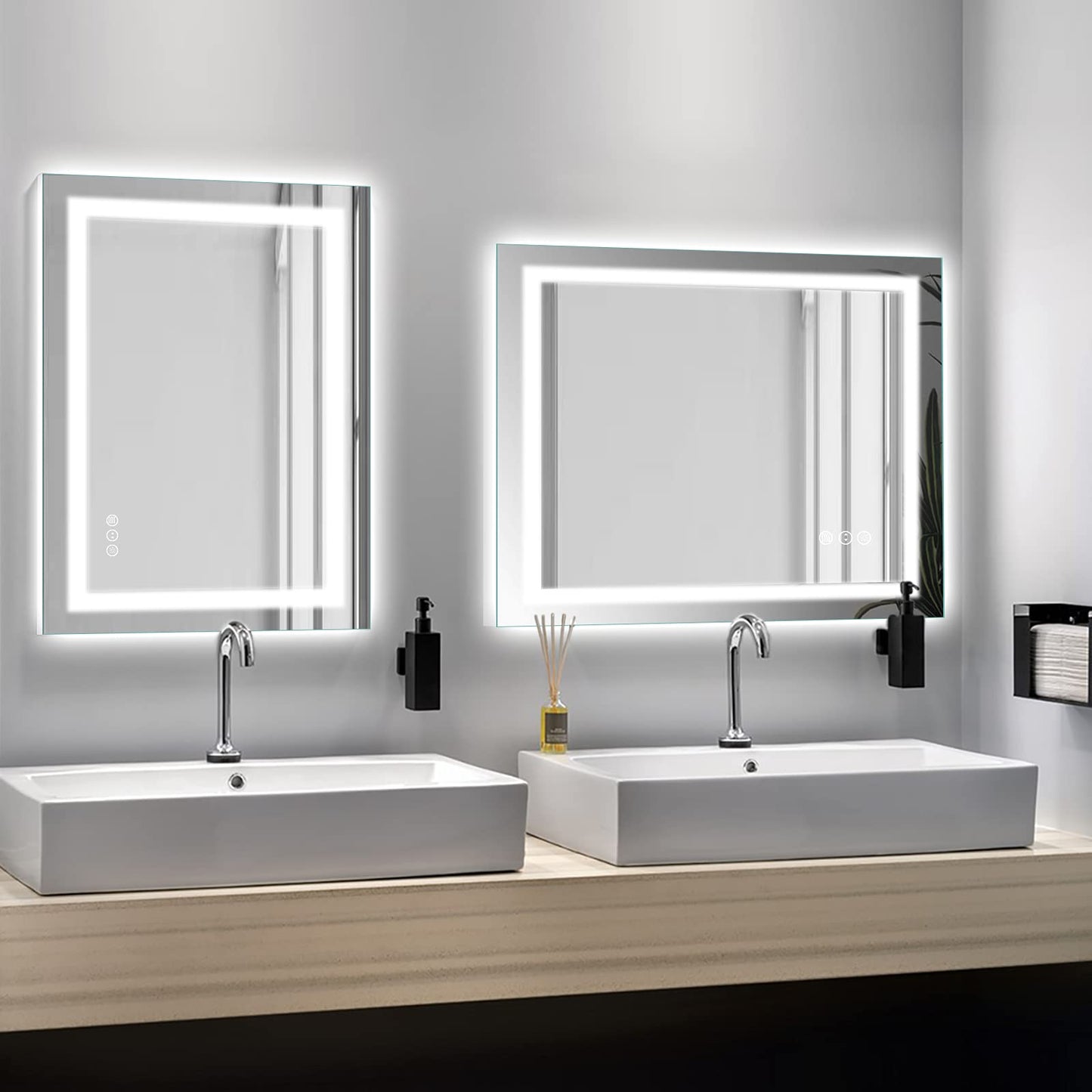 Amorho 20"x 28" LED Bathroom Mirror with Black Frame, Front Light and Backlit(Controlled Separately), Stepless Dimmable, Anti-Fog, Shatter-Proof, 3 Colors, Memory