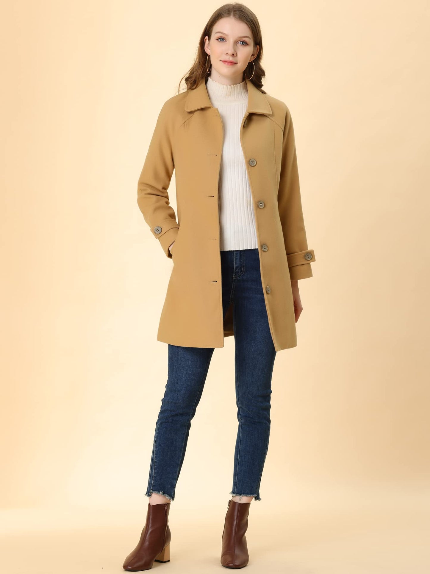 Manteau d'hiver pour femme Allegra K, col Peter Pan, mi-cuisse, coupe trapèze, simple boutonnage