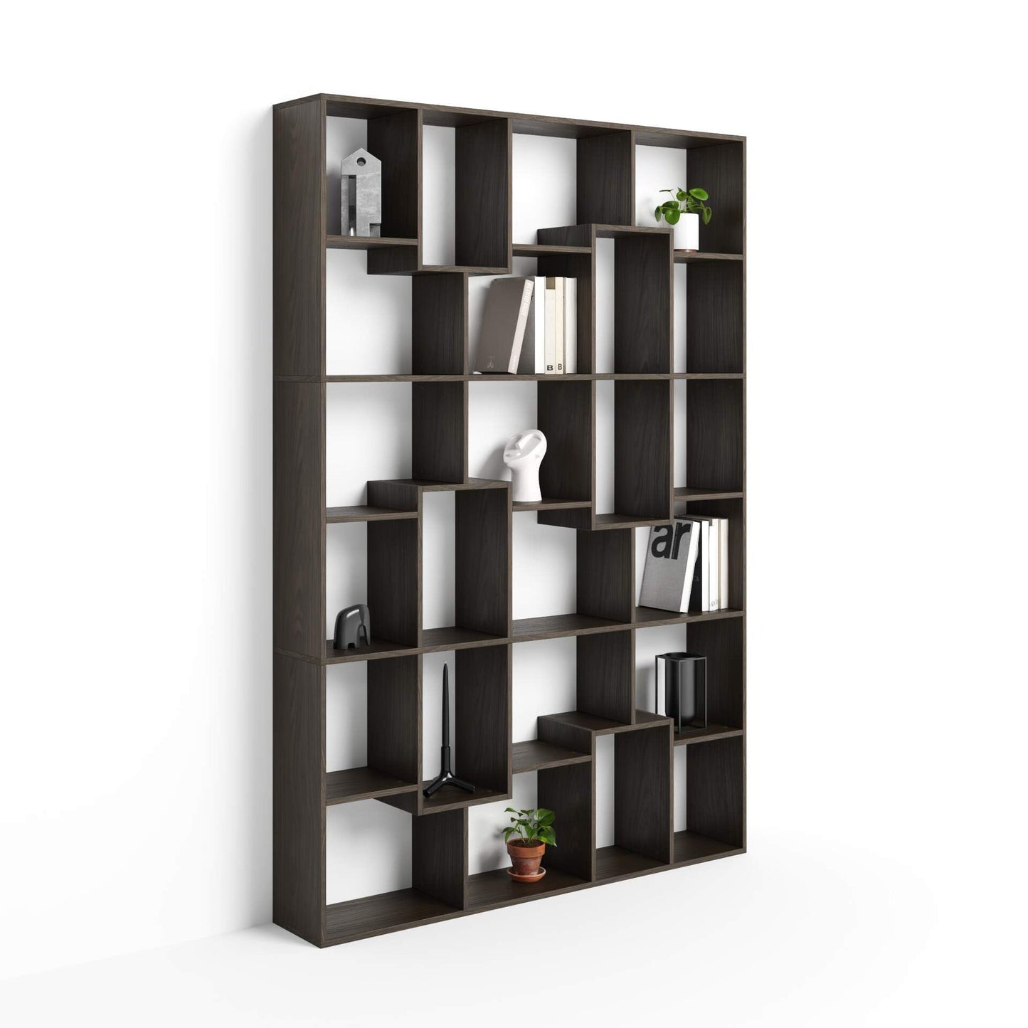 Mobili Fiver, Iacopo XS Bücherregal (63,31 x 31,5 Zoll), rustikale Eiche, Aufbewahrungsbücherregal, modernes Bücherregal für Wohnzimmer, Büro, italienische Möbel 