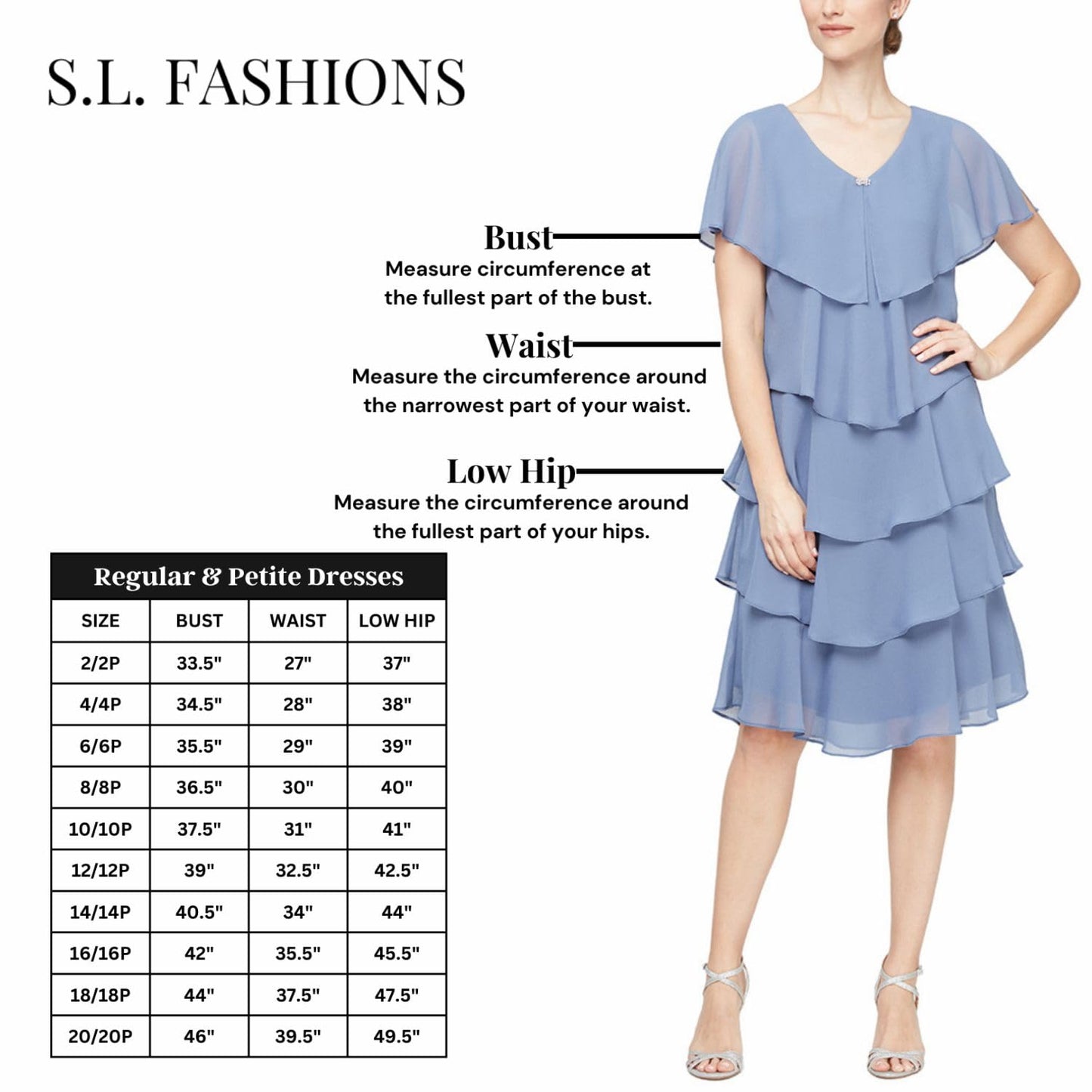 S.L. Fashions Women's Short Sheath Capelet Gown with Asymmetric Overlay, Mother of The Bride Dress (Petite and Regular Sizes)