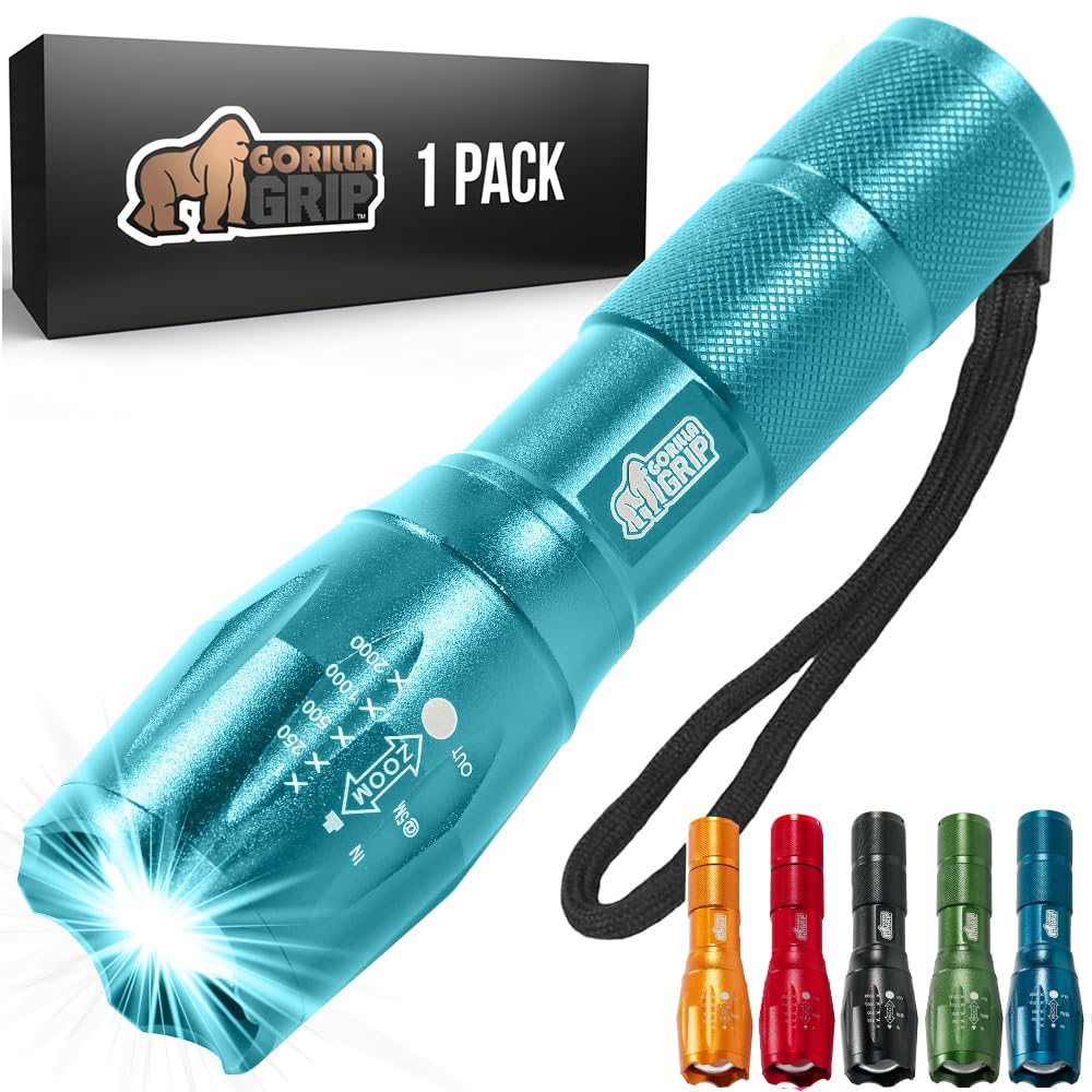 Gorilla Grip Leistungsstarke LED-Taschenlampe, 237 m, wasserfest, 5 einstellbare Modi, taktische Taschenlampe, hohe Lumen, ultrahelle Akku-Zoom-Taschenlampen, kleines Mini-Taschenlampen-Zubehör fürs Campingauto, 2er-Pack, Gold 