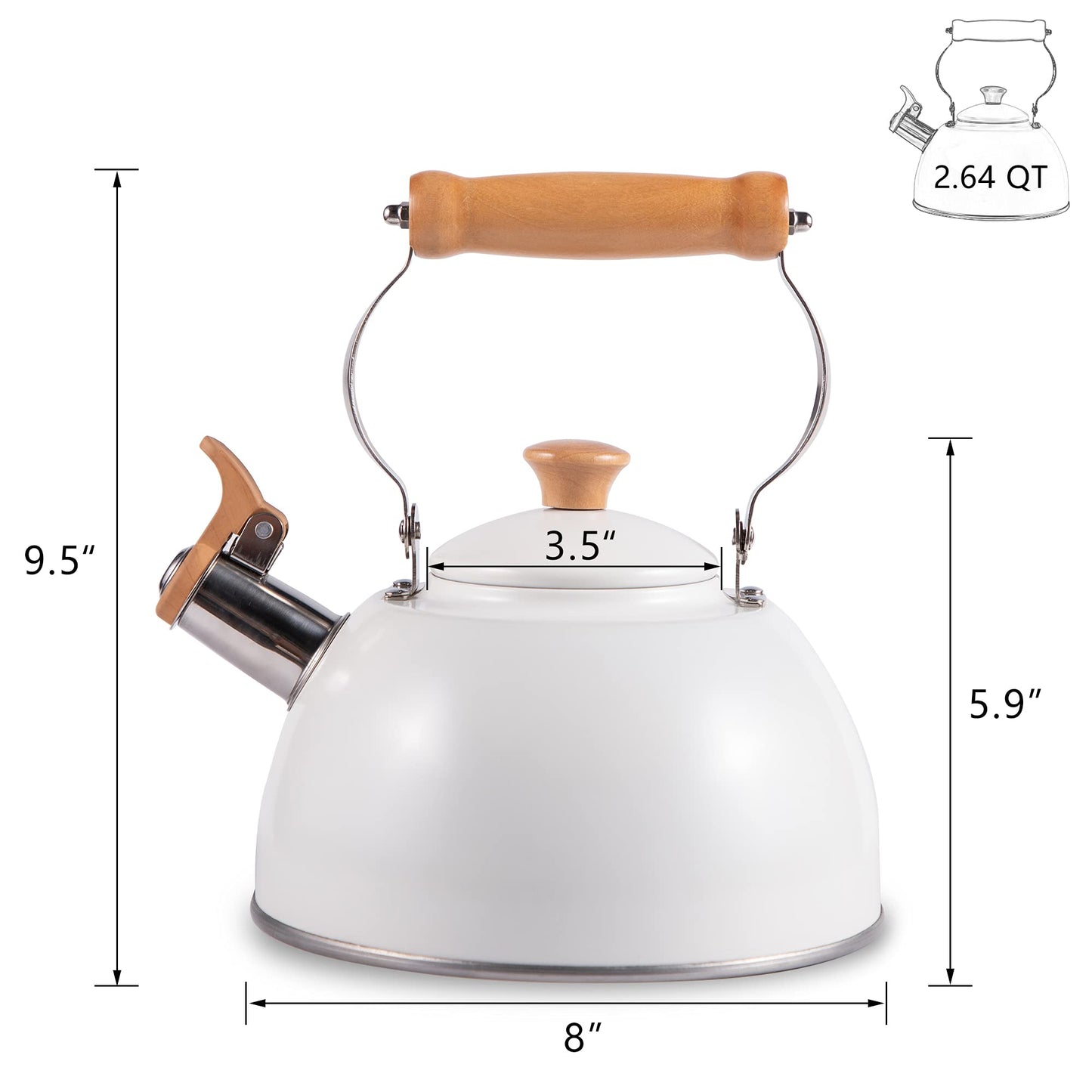 ROCKURWOK Teekessel, Teekanne mit ergonomischem Cool-Touch-Griff, Teekessel aus lebensmittelechtem Edelstahl, Teekessel für Herd, Kessel-Teekanne, Pfeifkessel, kleiner Teekessel, 1,6 Quart (gelb) 