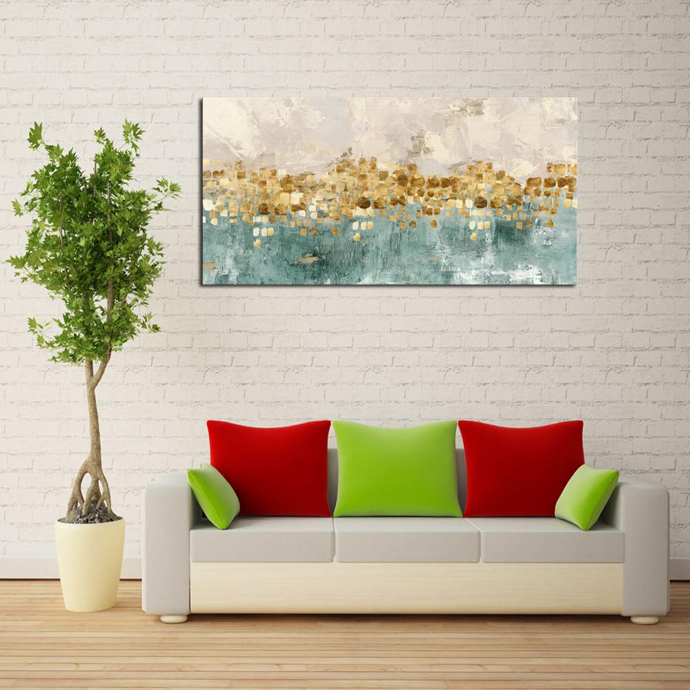 DZL Art A74675 Gold Abstract Painting Modern Decor Wall Art Gold Canvas Gray Painting Contemporary Decor Gray Abstract Canvas Living Room Art Painting