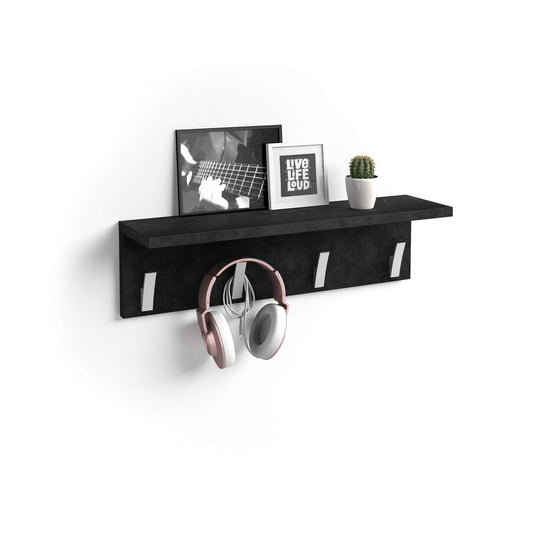 Mobili Fiver, Wandgarderobe, Rachele, 60 cm, Betonoptik, Schwarz, 60 x 15 x 16 cm, Laminatoberfläche/Aluminium, Garderobe für Badezimmer, Schlafzimmer, Eingangsbereich, italienische Möbel 