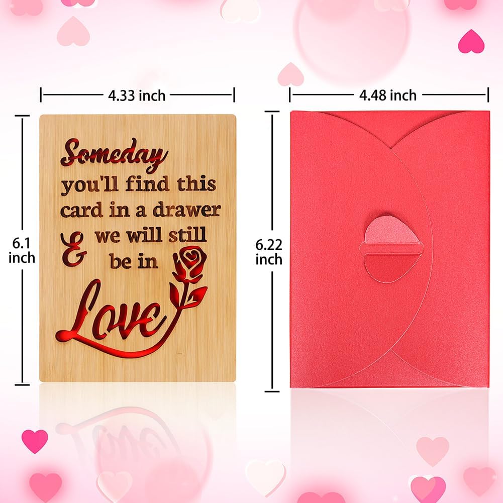 Wooden Valentines Day Card for Her Him, Romantic Wood Happy Valentines Day Gifts for Husband Wife Girlfriend Boyfriend, Wooden Valentine Greeting Card