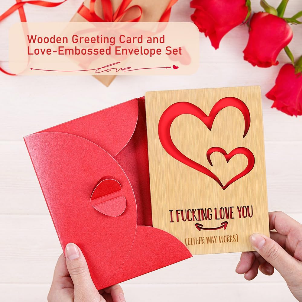 Wooden Valentines Day Card for Her Him, Romantic Wood Happy Valentines Day Gifts for Husband Wife Girlfriend Boyfriend, Wooden Valentine Greeting Card