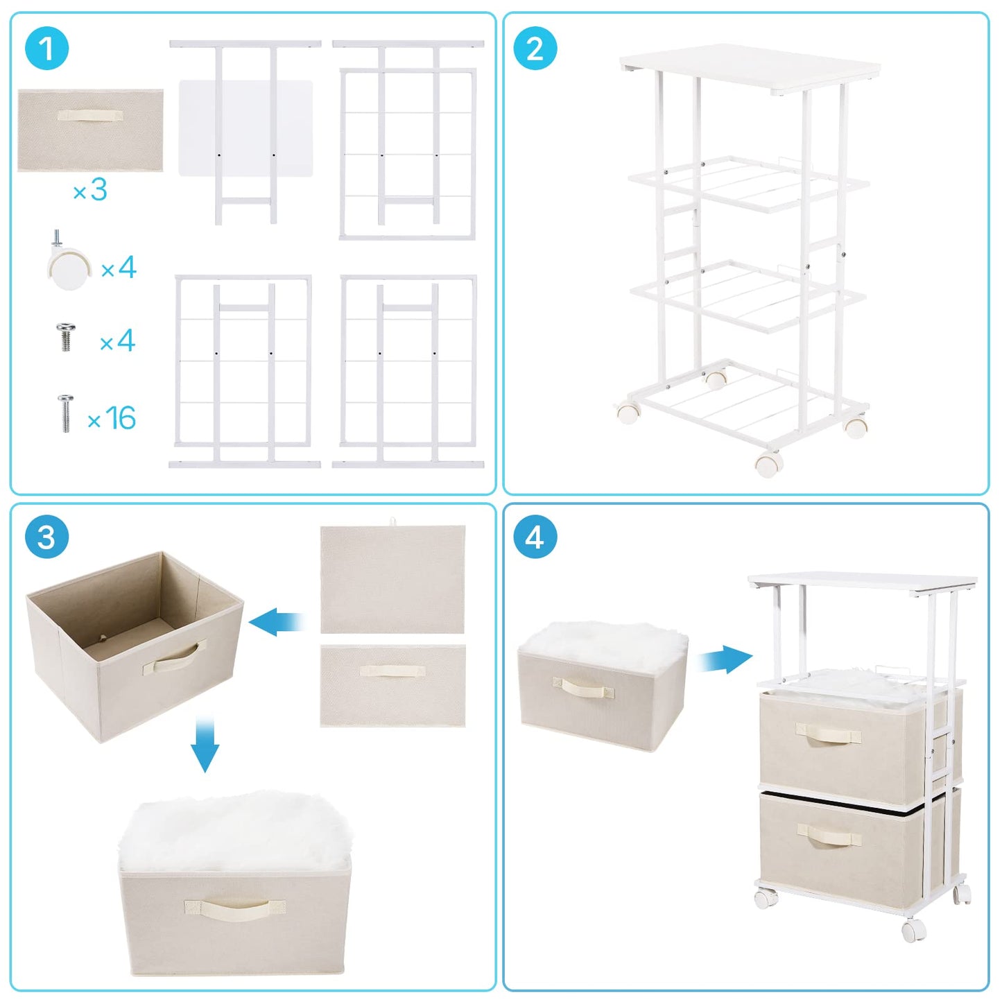 Commode de rangement MAX Houser avec 3 tiroirs, tour de commode en tissu, unité de rangement verticale pour chambre, placard, bureau, noir 