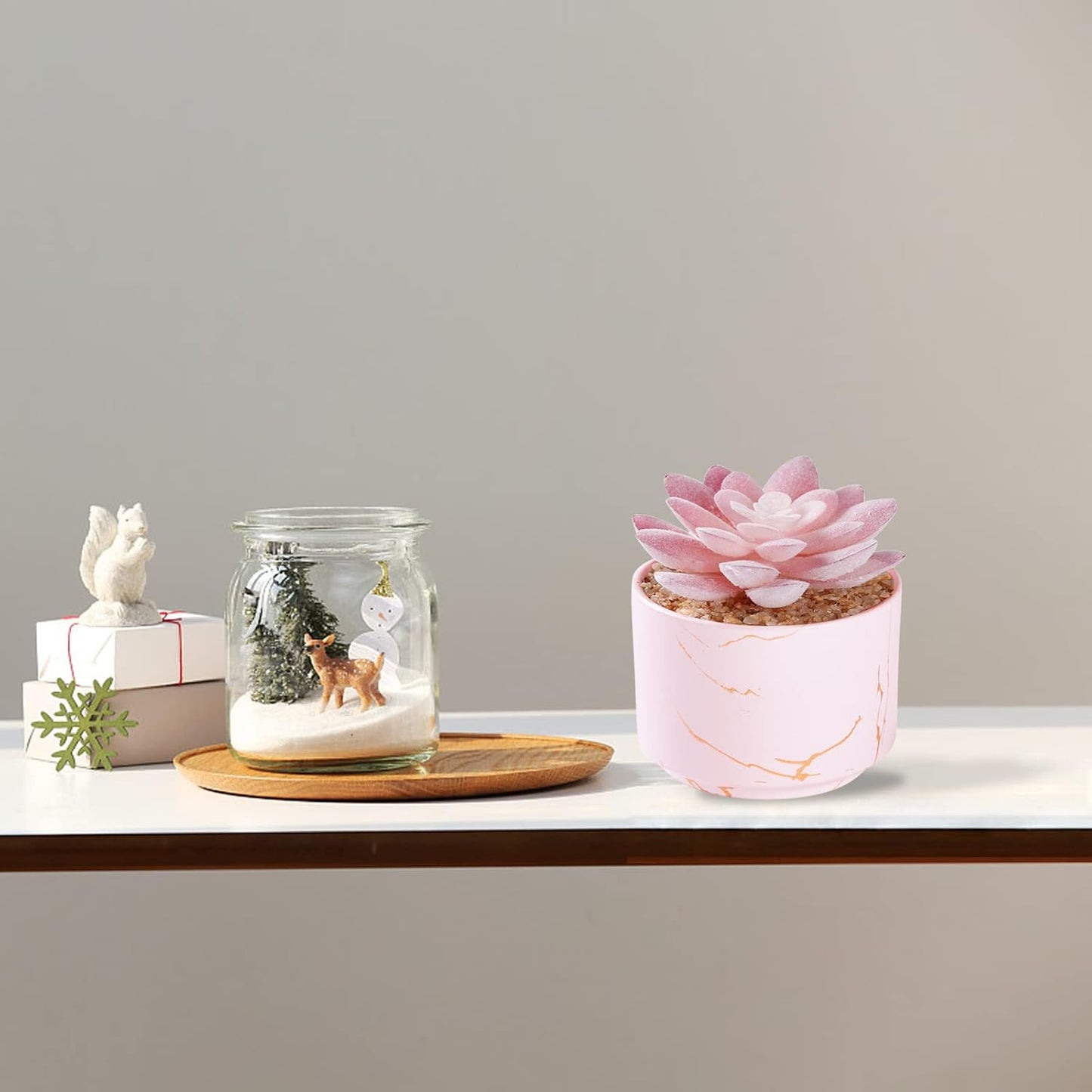 Artificial Plants and Succulents in 2 White Ceramic Pots,Small Fake Plants for Office and Desk Decor,Bathroom, Bedroom,Shelves for Women
