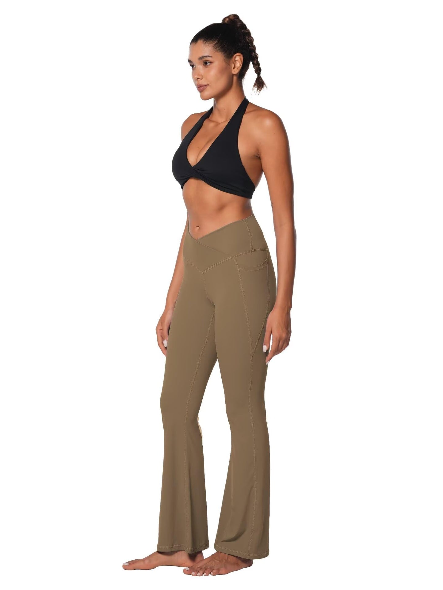 Legging évasé Sunzel pour femme avec poches, pantalon de yoga croisé avec contrôle du ventre, taille haute et jambe large