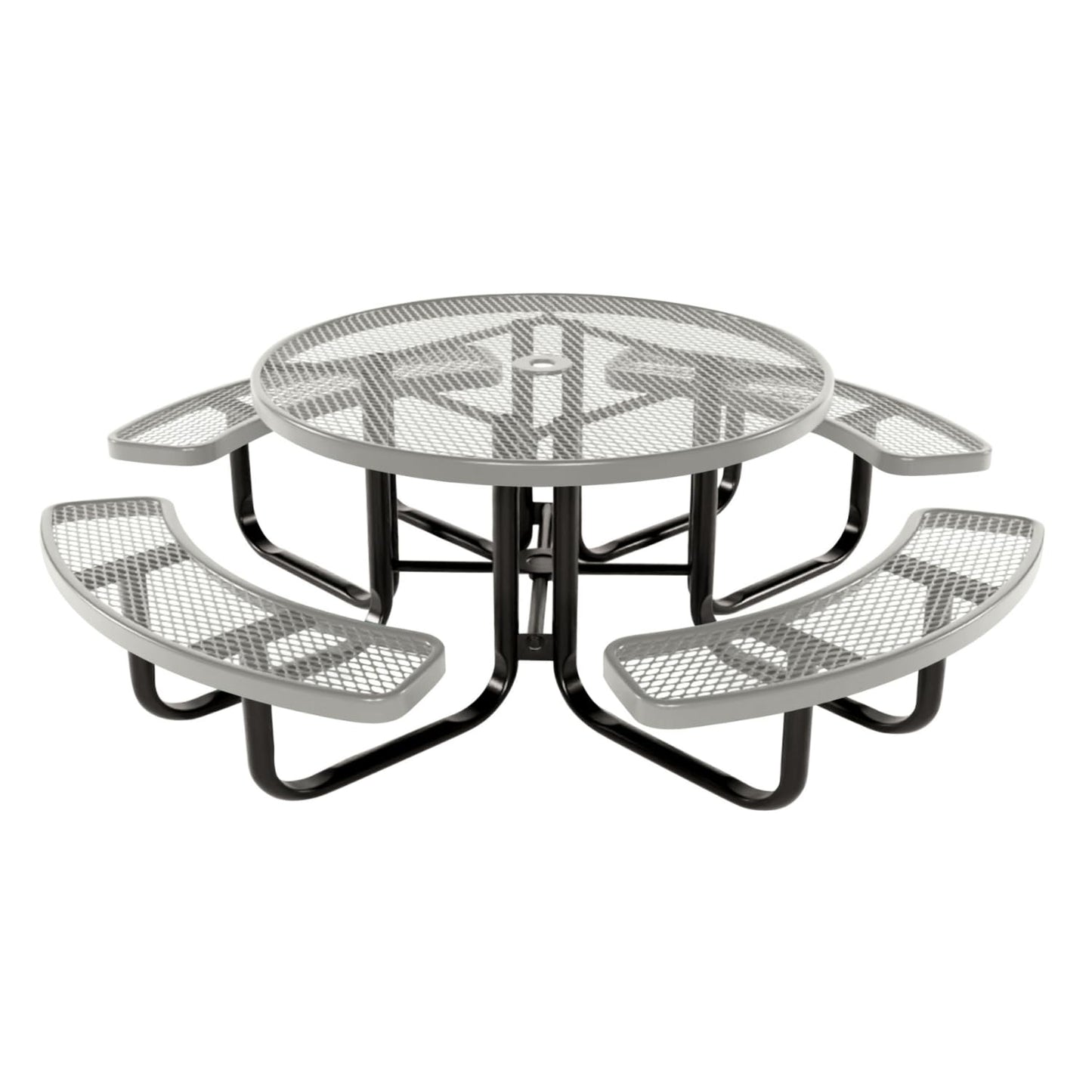 Table de pique-nique d'extérieur portable et robuste avec trou pour parasol, mobilier d'extérieur en métal déployé de qualité commerciale, fabriqué en Amérique (plateau rond de 46 po, bleu clair) 