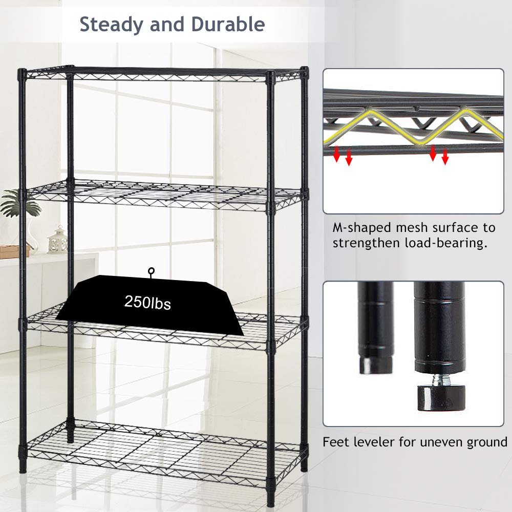 5-stufige, verstellbare, robuste Lagerregale aus Metall, 250 Fächer pro Regalboden, 91,4 x 35,6 x 182,9 cm, Drahtregal für Garage, Schrank, Speisekammer, schwarz