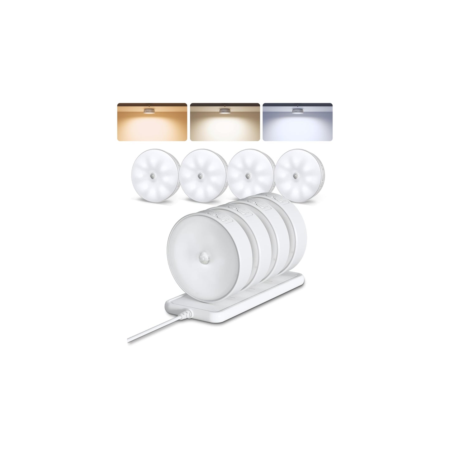 EZVALO 8 Pack Motion Sensor Closet Lights, 1200mAh Rechargeable LED Night Lights, Under Cabinet Lights, Puck Light, Dimmable, 3 Color Temps, Magnetic, Stick on for Kitchen, Stairs, Bathroom