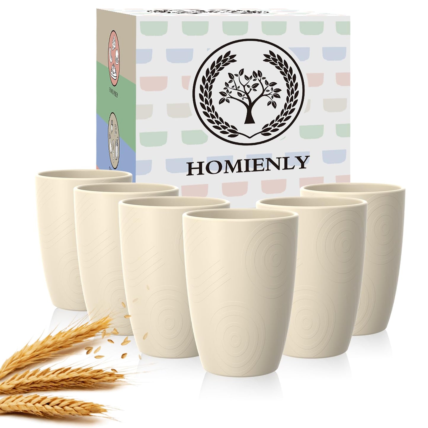 Homienly Wheat Straw Cups – Reusable, Unbreakable, Tumblers, Stackable & Dishwasher Safe