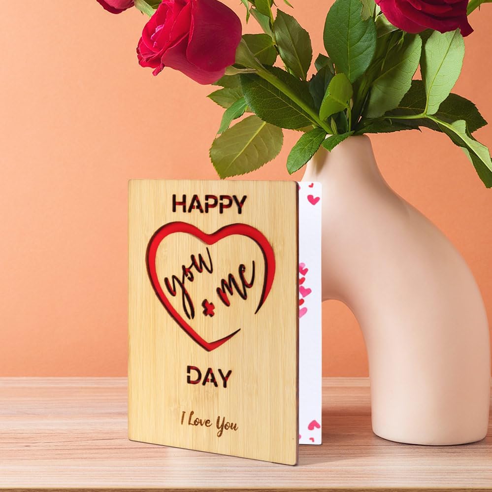 Wooden Valentines Day Card for Her Him, Romantic Wood Happy Valentines Day Gifts for Husband Wife Girlfriend Boyfriend, Wooden Valentine Greeting Card