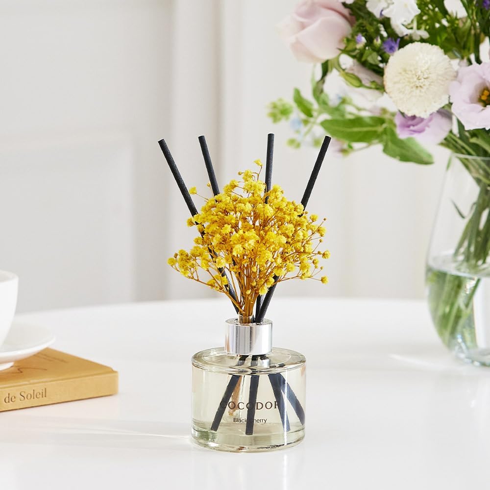COCODOR Flower Reed Diffuser Set / 6.7oz / White Jasmine/Scent Diffuser with Sticks Home Fragrance Reed Diffuser for Bathroom Shelf Decor