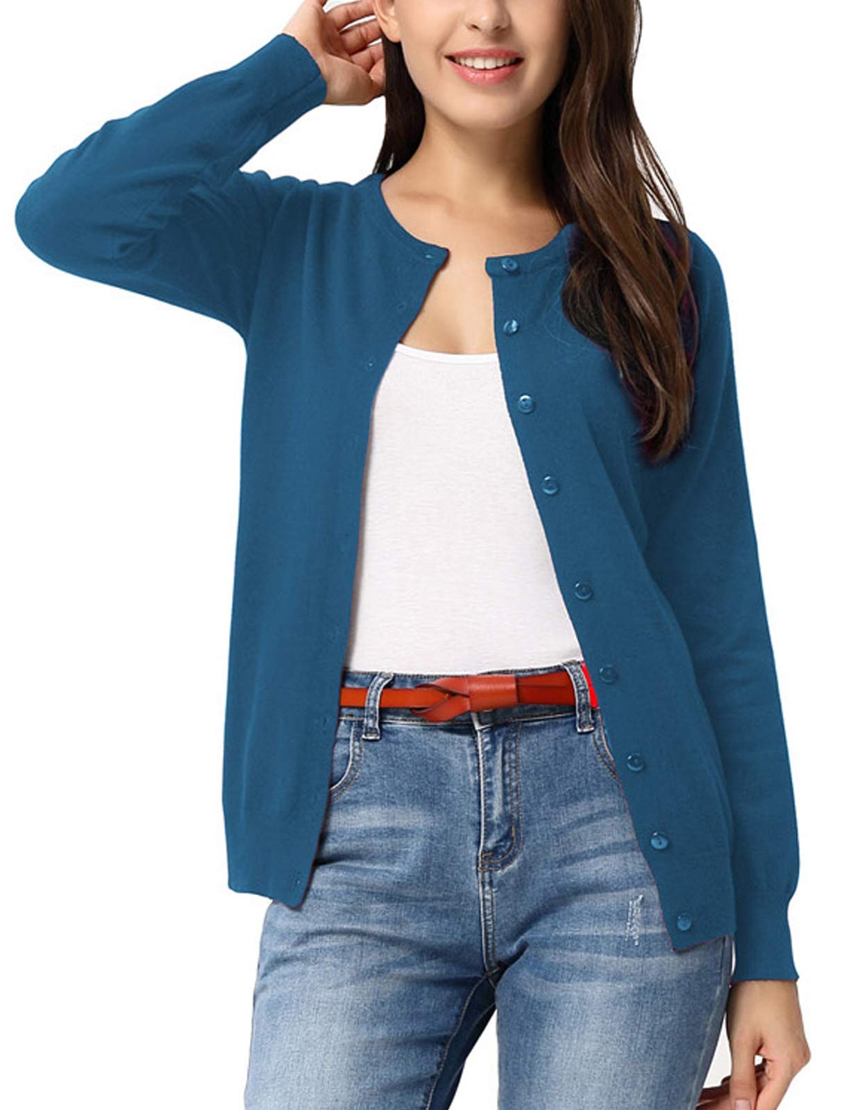 GRACE KARIN Cardigan en tricot à manches longues et col ras du cou pour femme