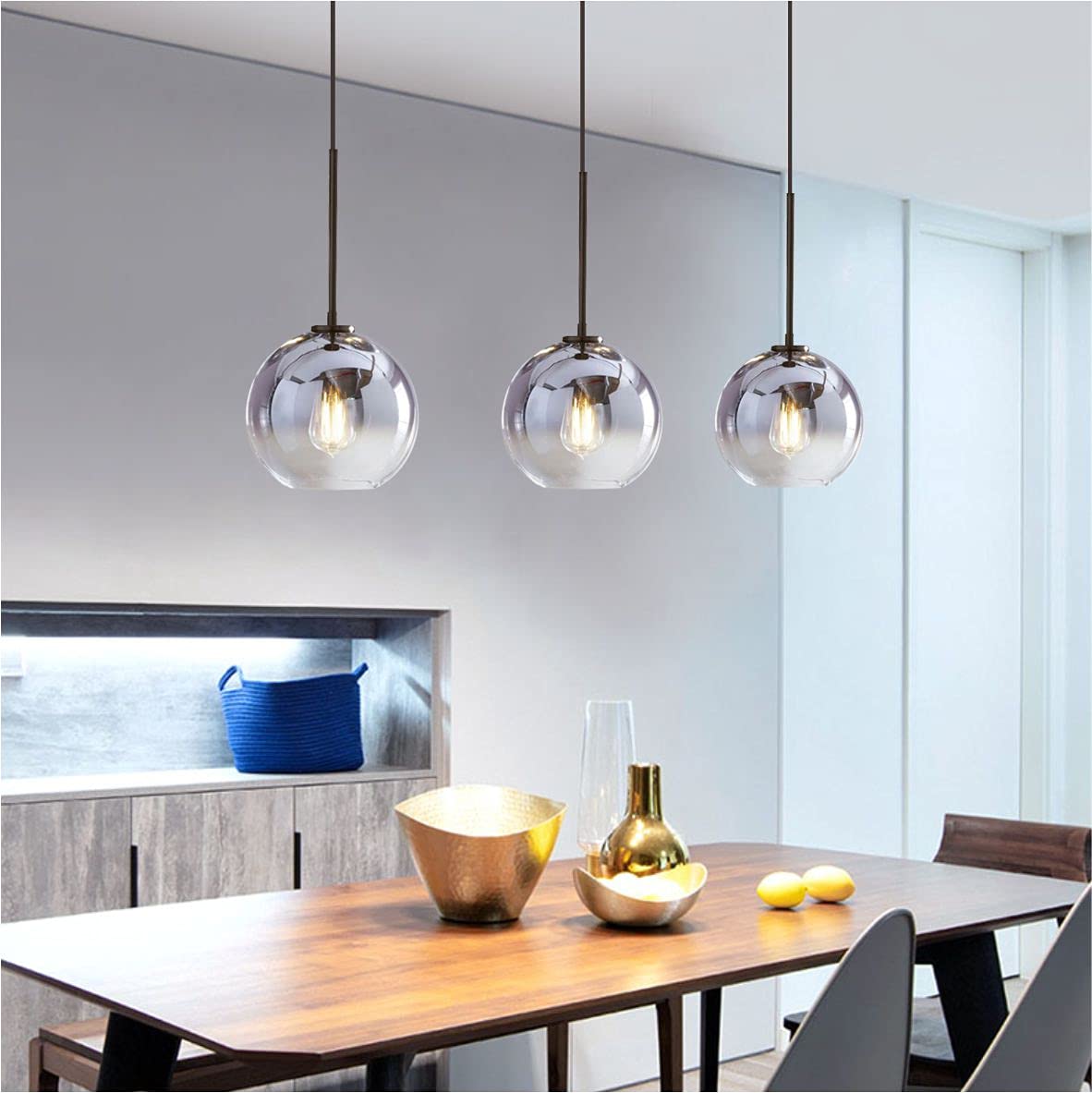 KCO Lighting Suspension en grappe dorée à 3 lampes Suspension en grappe Grandes suspensions en verre Lustre à bulles pour îlot de cuisine Suspension moderne du milieu du siècle 