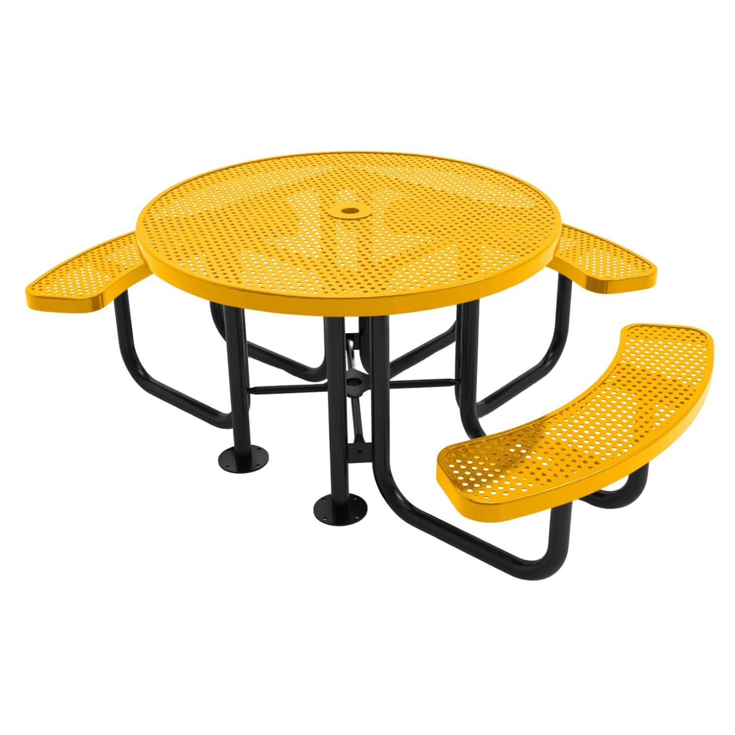 Table de pique-nique d'extérieur portable et robuste avec trou pour parasol, mobilier d'extérieur en métal déployé de qualité commerciale, fabriqué en Amérique (plateau rond de 46 po, bleu clair) 