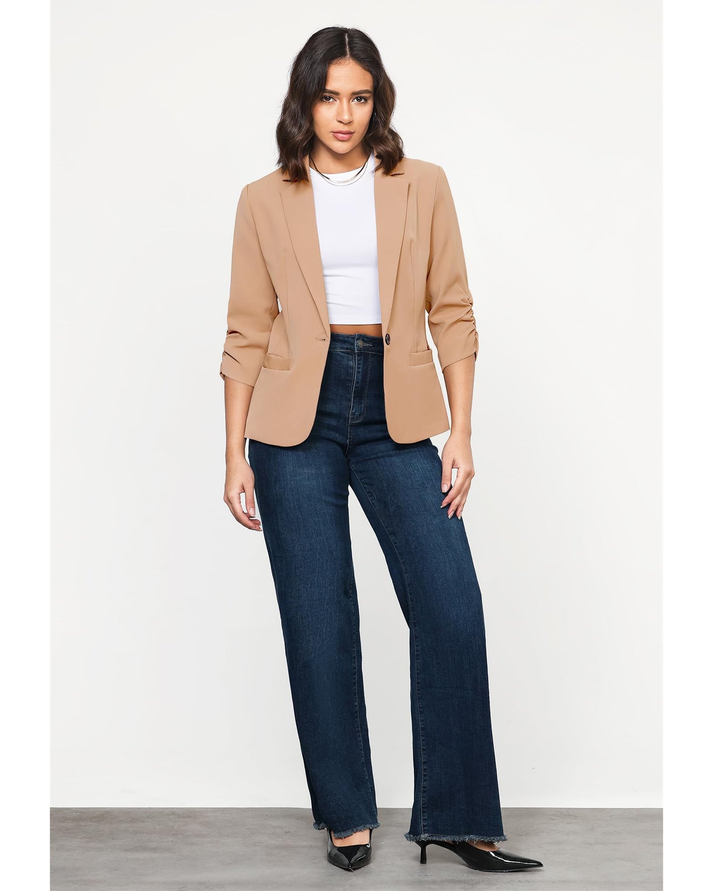 LookbookStore Blazer für Damen Anzugjacken Eleganter Blazer mit 3/4-Ärmeln Business-Casual-Outfits für die Arbeit