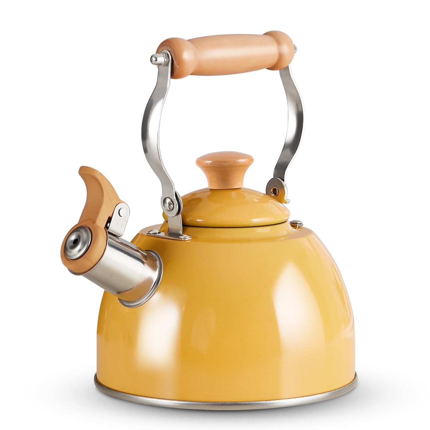 ROCKURWOK Tea Kettle, Tea Pot with Cool Touch Ergonomic Handle, Tea Kettle Food Grade Stainless Steel, Tea Kettle Stovetop, Kettle Teapot, Whistling Tea Kettle, Small Tea Kettle, 1.6 Quart (Yellow)