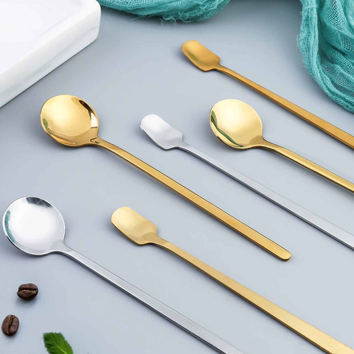 Stainless Steel Coffee Spoons, 6.7 Inch Stirring Spoons, Cocktail Stirring Spoons for Coffee Tea Dessert Cake Ice Cream Cappuccino (Round-Silver-4Pack)