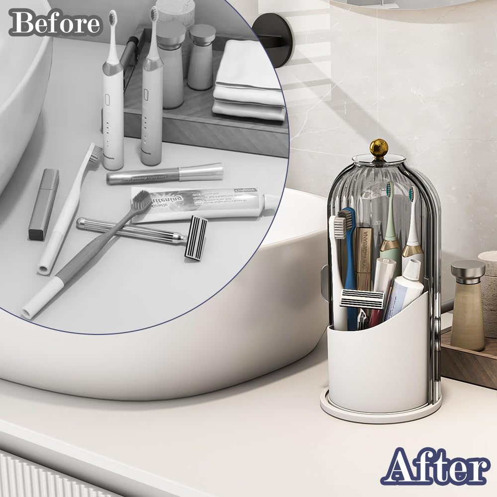 Multi-Use Bathroom Caddy, Dustproof Rotating Organizer with Cover