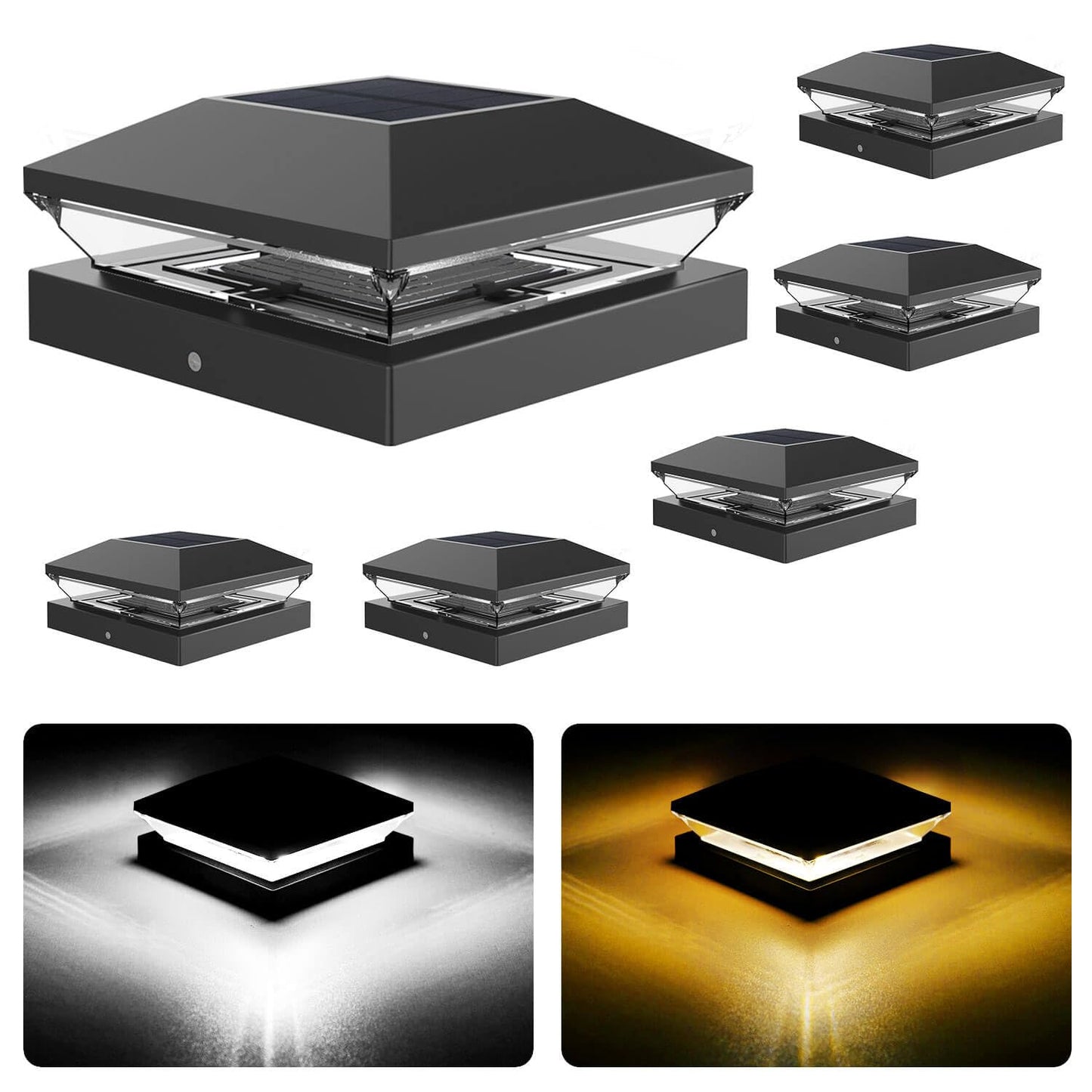 T-SUN Solar Post Cap Lights, 6 Pack – Warm & Cool White, Waterproof, Fits 4x4/5x5/6x6 Posts
