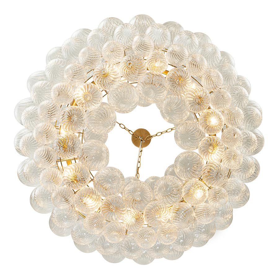 Gold Tiered Glass Globe Bubble Chandelier Round Swirled Glass Chandeliers Clear Blown Glass 8-Light 24 Inch Dia Pendant Light Fixture for Bedroom Restaurant