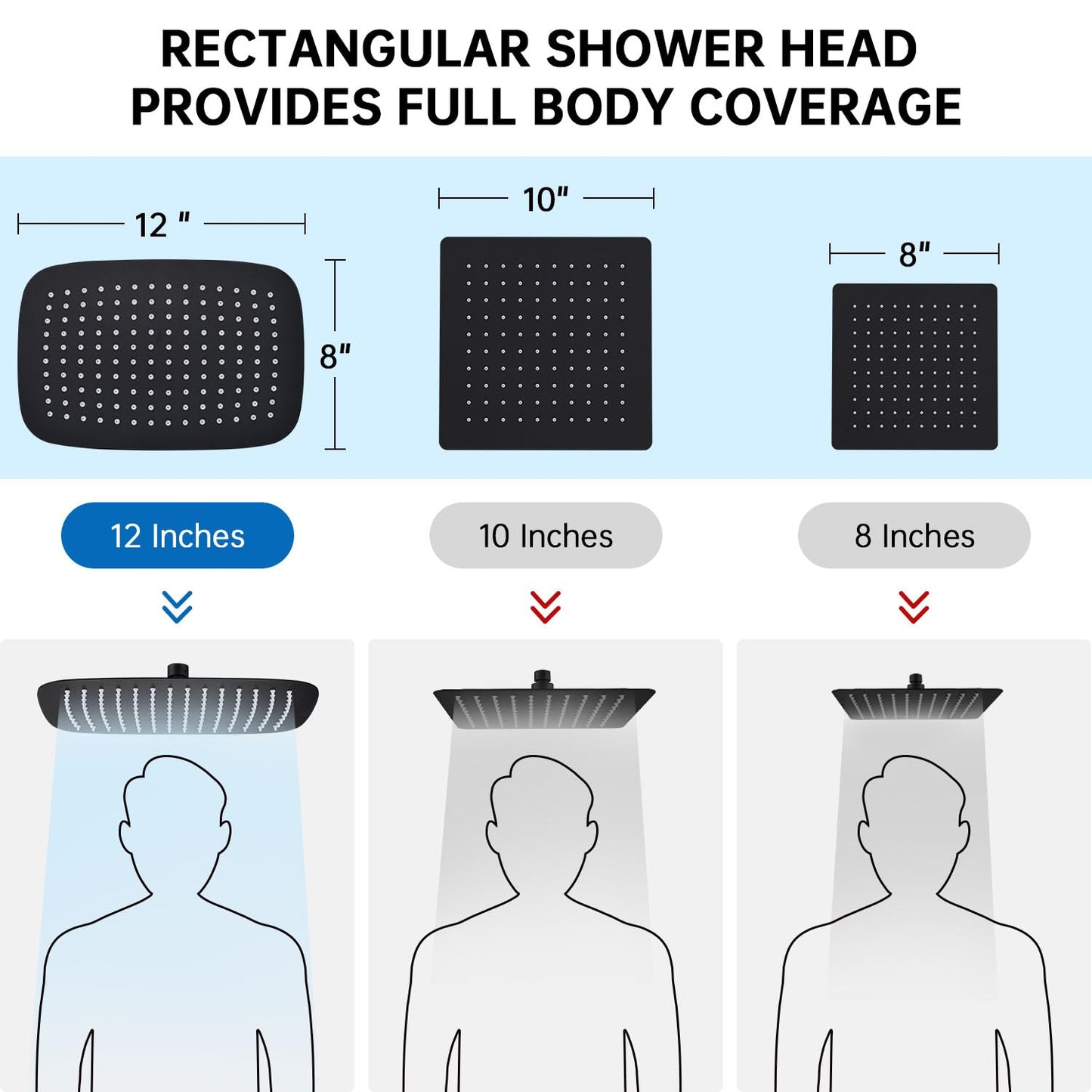 G-Promise All Metal 12 Inch Shower Head with Massage Mode Handheld, Rain Shower Head with Handheld Spray Combo, 3-Way Diverter with Pause Setting, 13 Inch Adjustable Extension Arm (Matte Black)