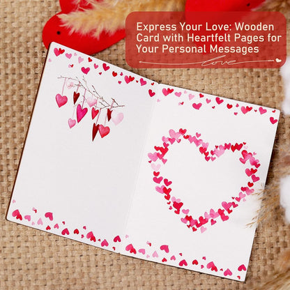 Wooden Valentines Day Card for Her Him, Romantic Wood Happy Valentines Day Gifts for Husband Wife Girlfriend Boyfriend, Wooden Valentine Greeting Card