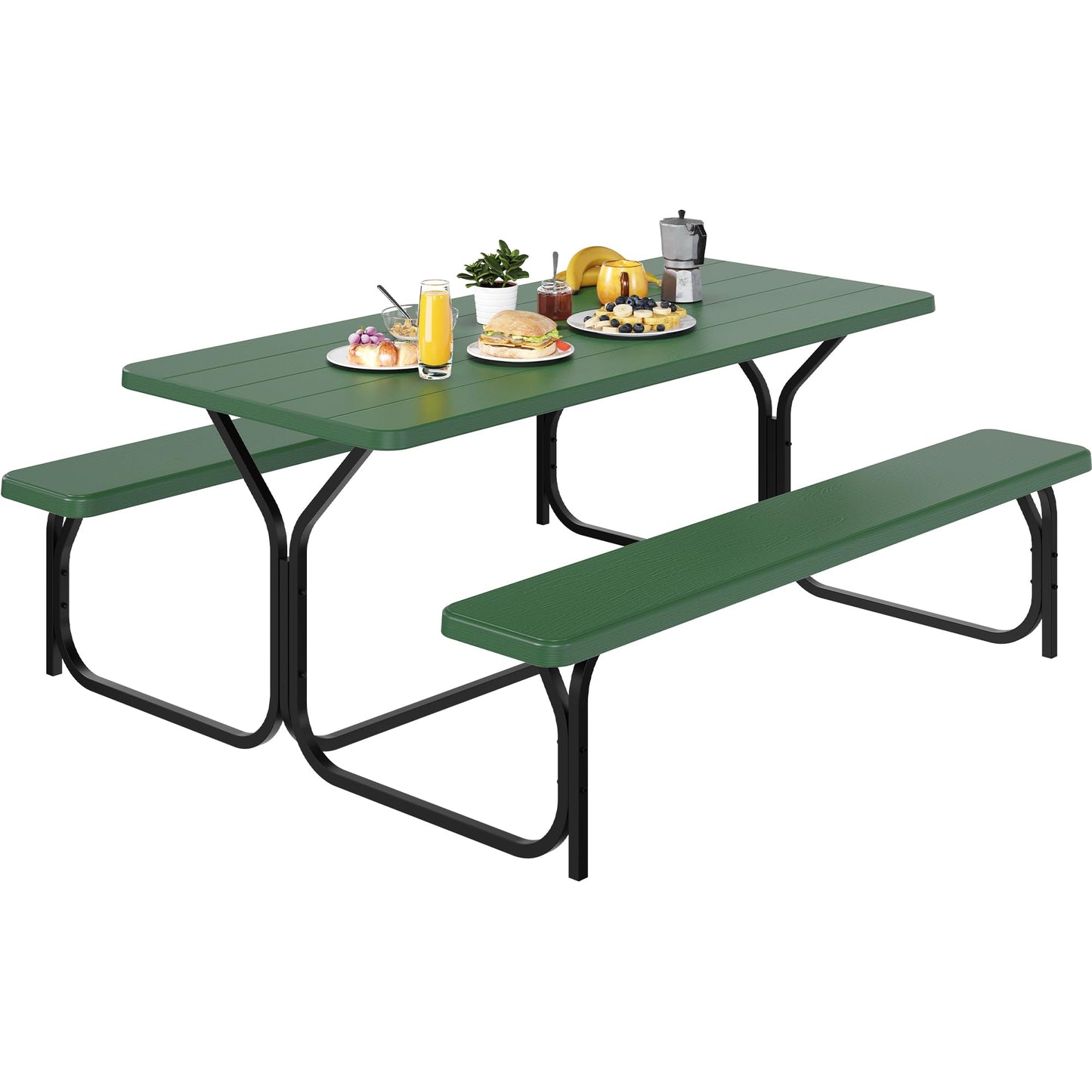 YITAHOME Table de pique-nique d'extérieur de 1,8 m avec plateau en bois, cadre en acier robuste et ouverture pour parapluie, table de pique-nique robuste idéale pour la cour, le patio, les rassemblements sur la pelouse, marron clair 